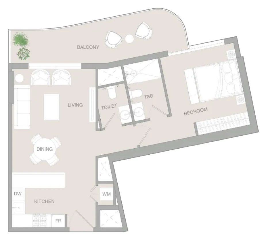 VERDAN1A 3 1 bed floor plan, 768 sqft