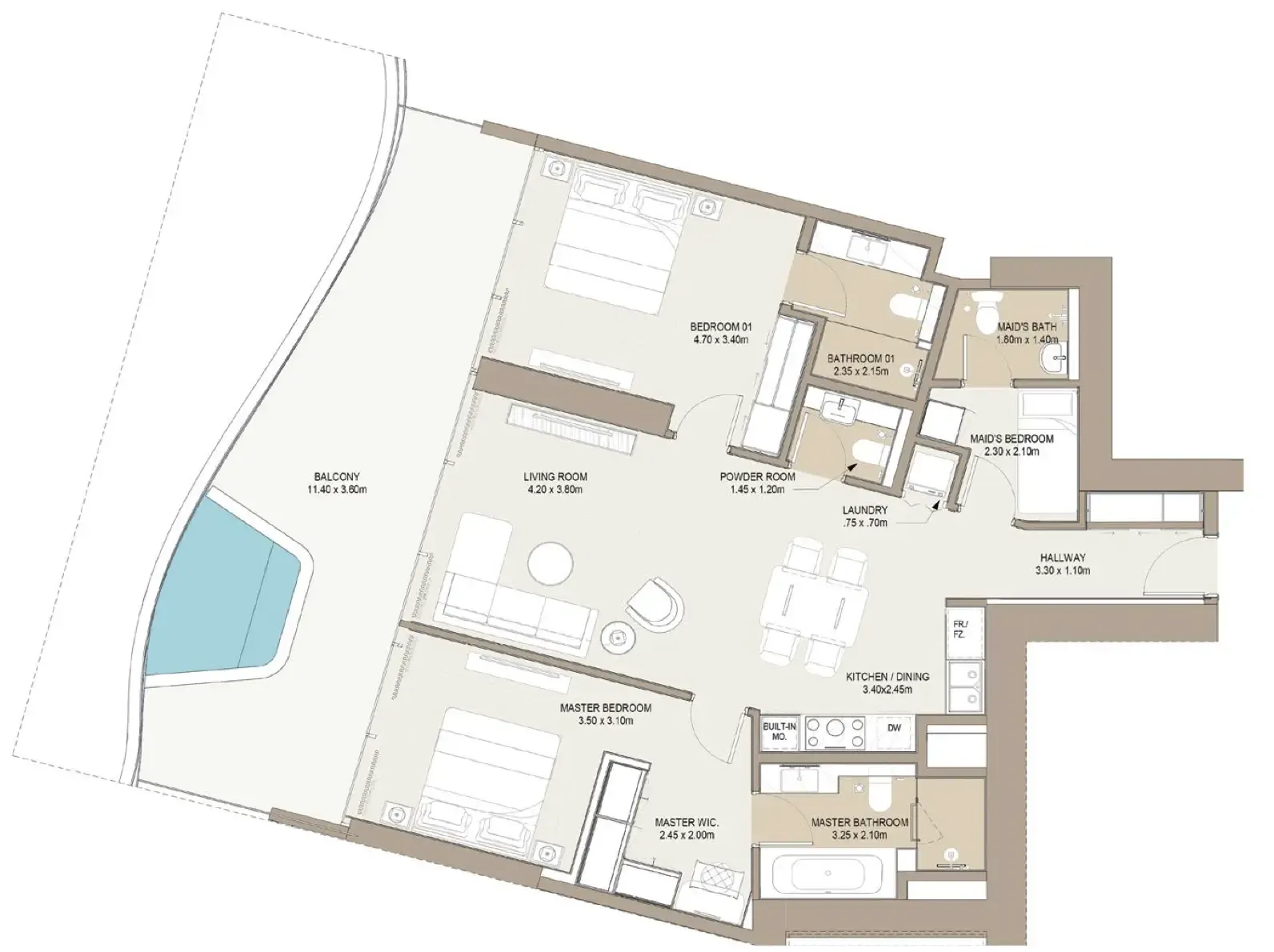 Laguna Residence 2 bed floor plan, 1,492 – 1,569 sqft