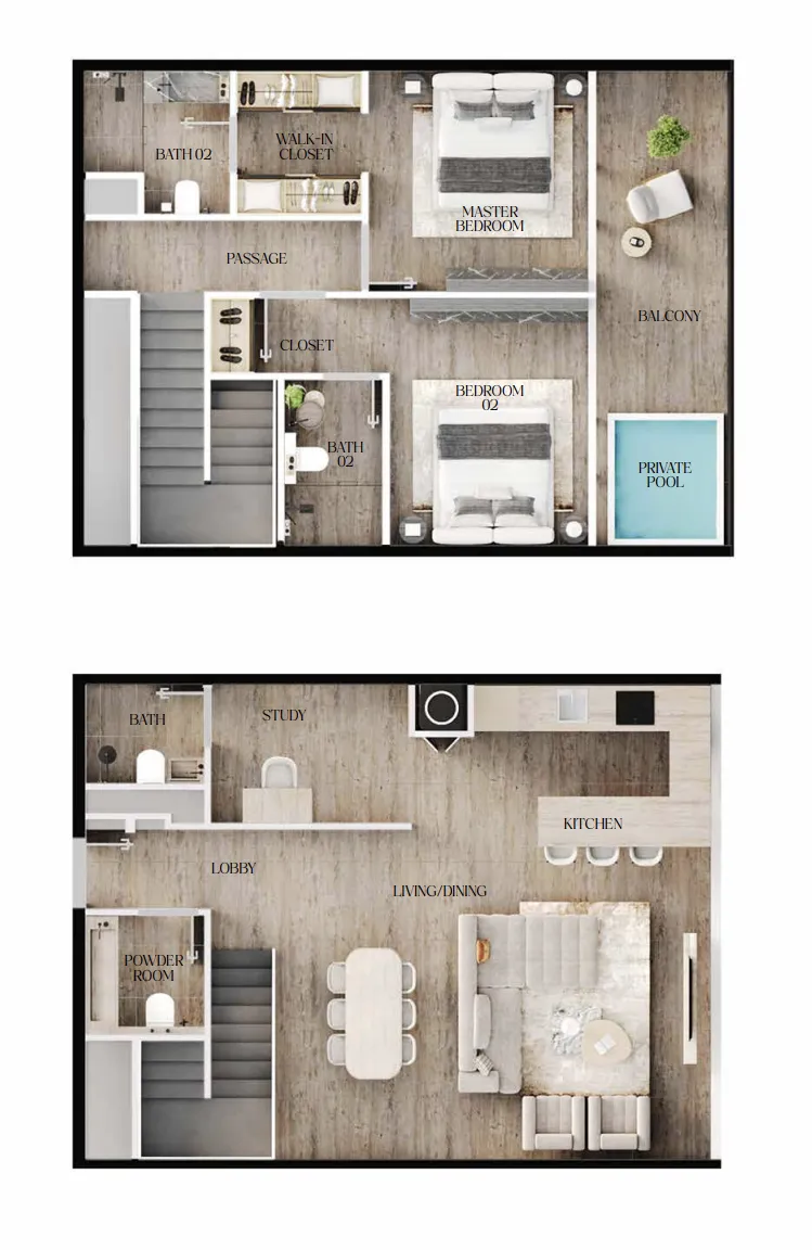 Agua Residences 2 bed floor plan, 1,477 sqft