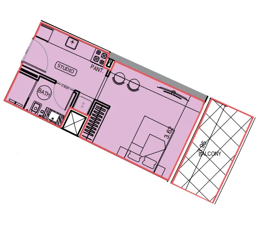 Binghatti Hillviews Studio floor plan, 410 sqft