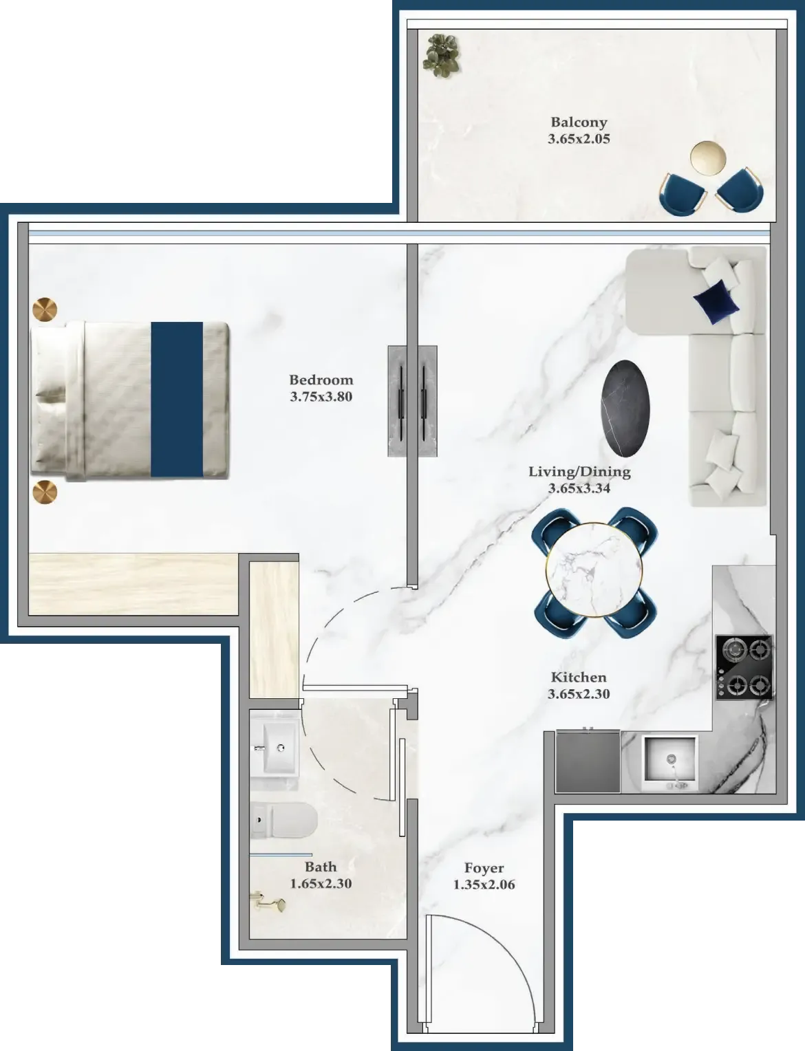 Serenz 1 bed floor plan, 548 sqft