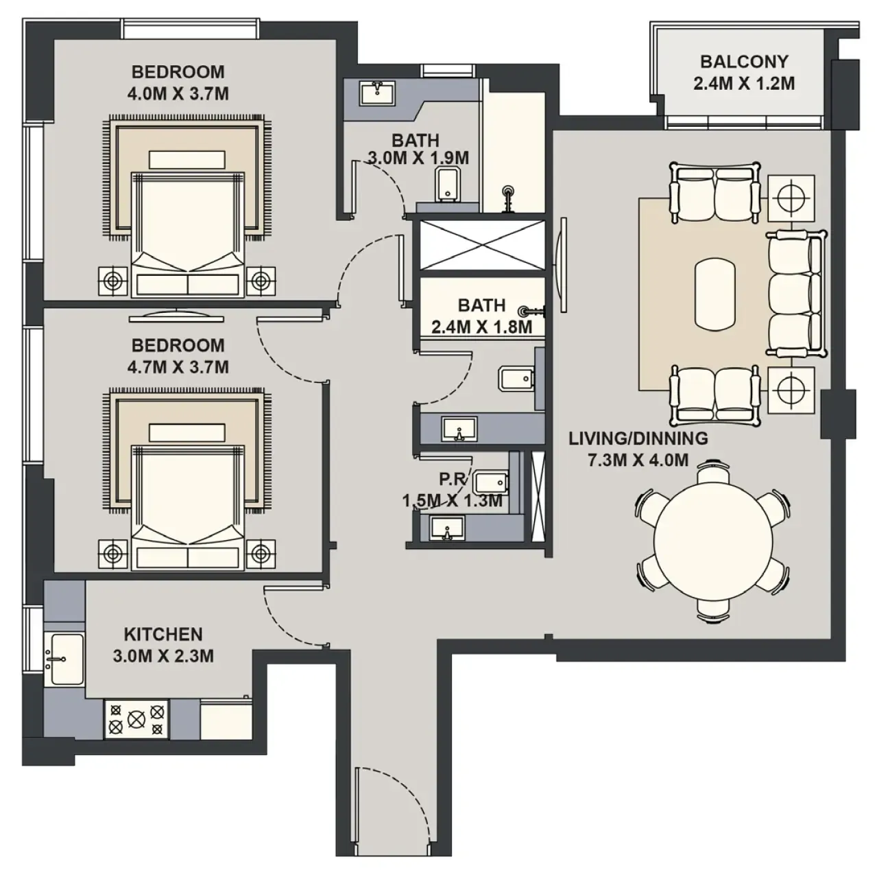 Exotica by Al Marina 2 bed floor plan, 1,141 sqft