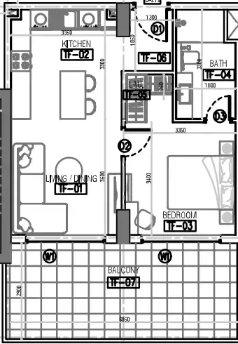 Laya Courtyard 1 bed floor plan, 762 sqft