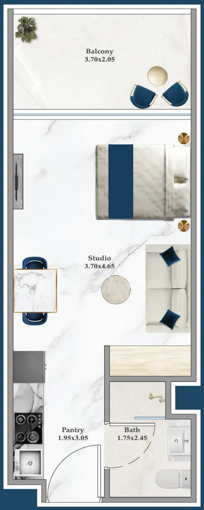 Serenz Studio floor plan, 397 sqft