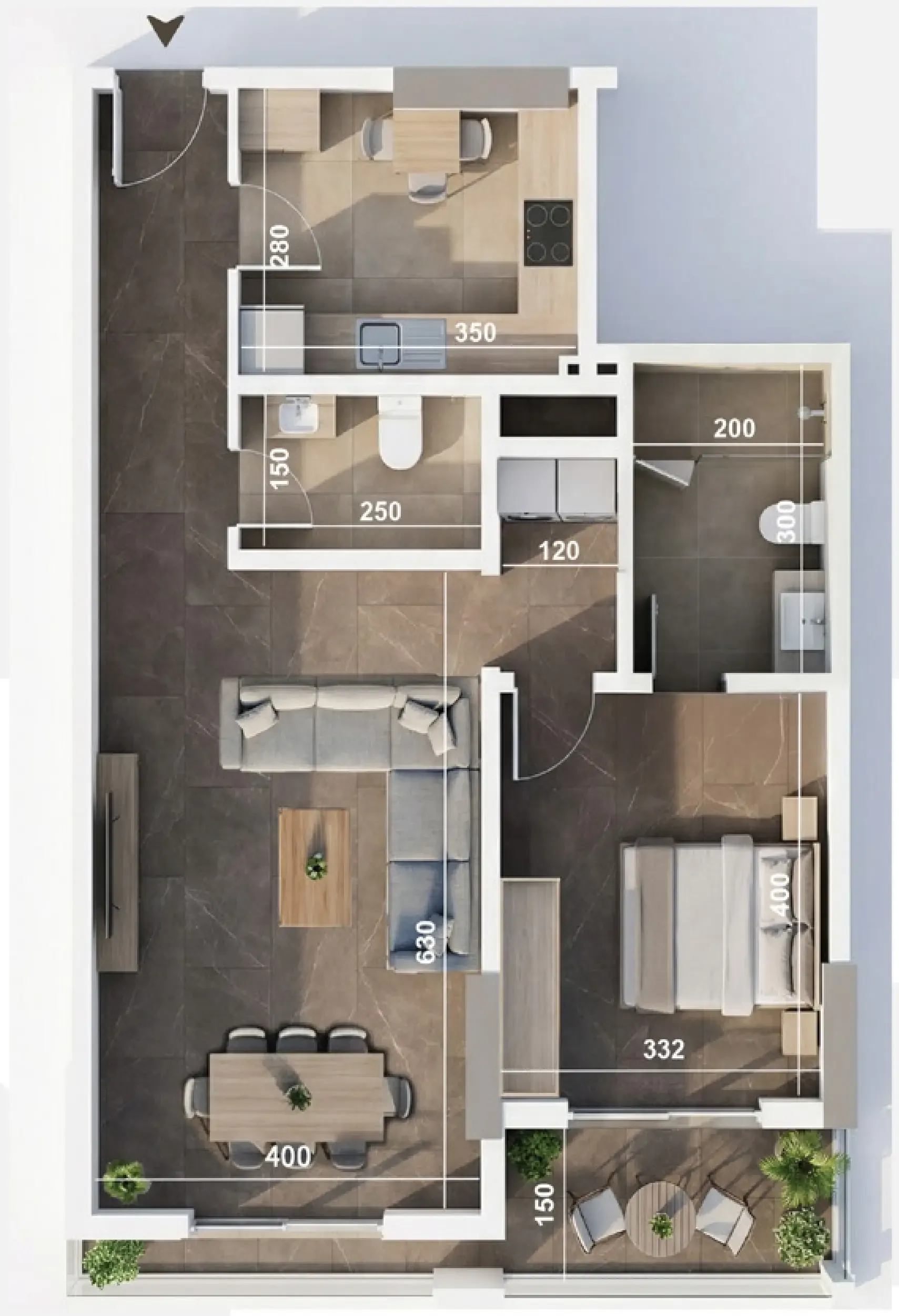 ICONA Residence 1 bed floor plan, 875 – 985 sqft