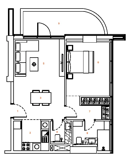 The Orchard Place Towers A & B 1 bed floor plan, 796 sqft