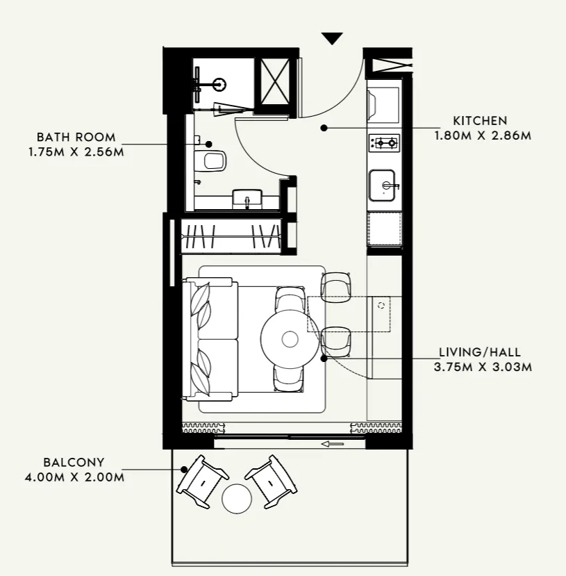 Azizi Venice Studio floor plan, 364 sqft