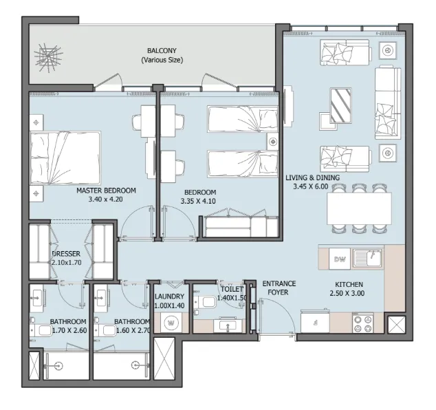Verdana X 2 bed floor plan, 1,071 – 1,947 sqft