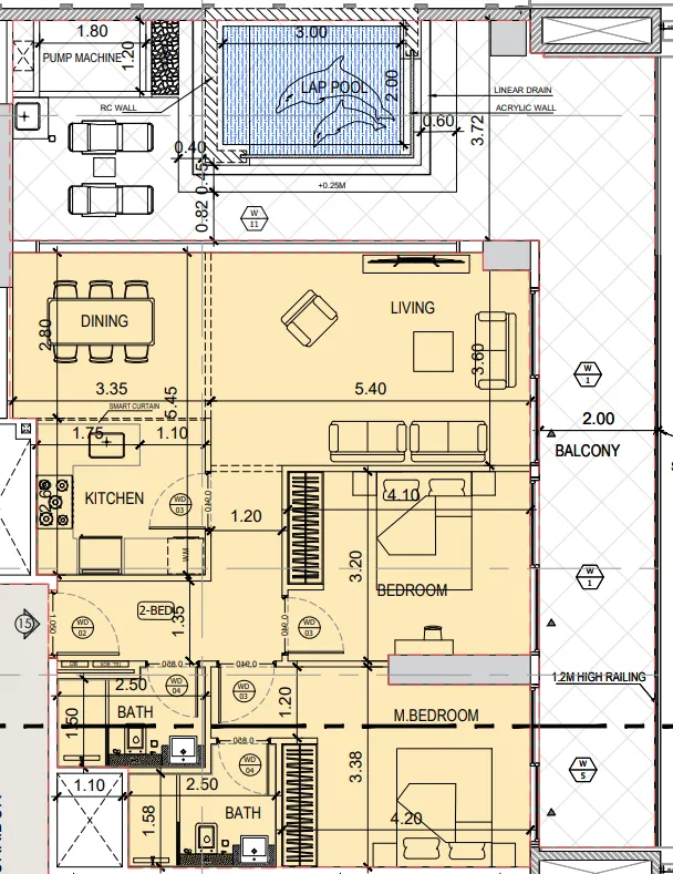 Binghatti Amberhall 2 bed floor plan, 1,646 sqft