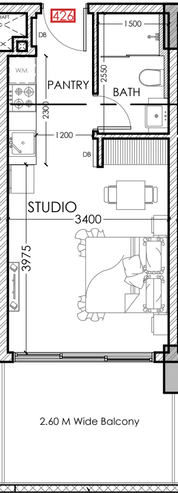 Al Haseen Residences 5 Studio floor plan, 383 sqft