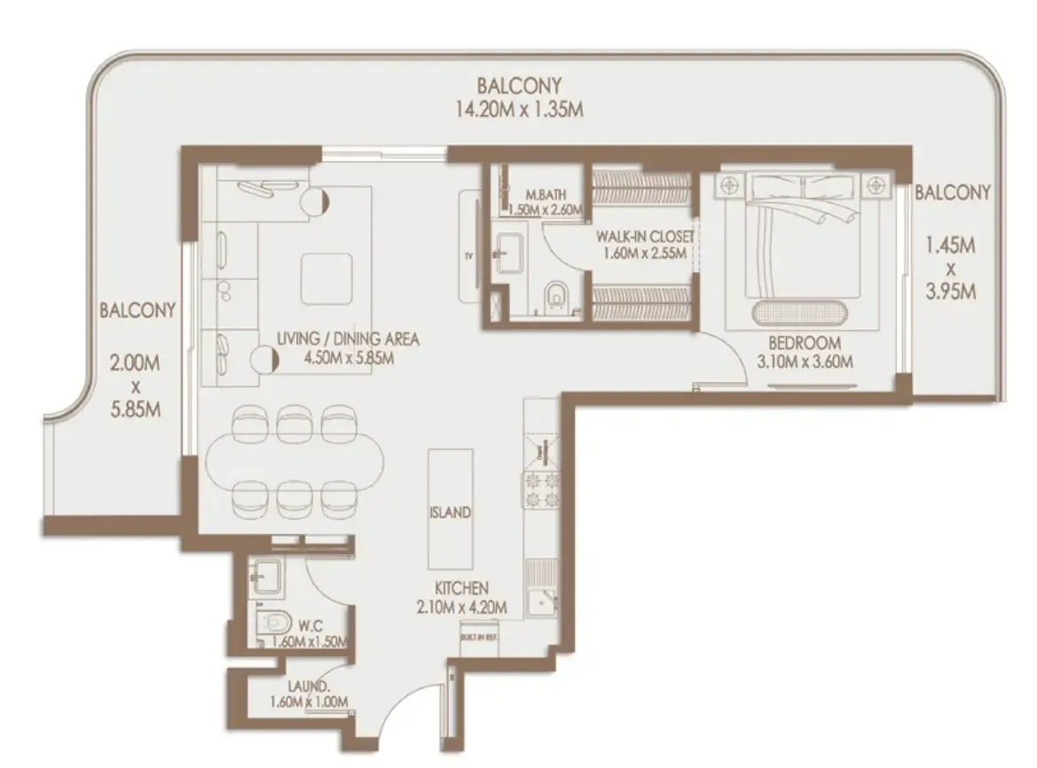 Veona by Gutti 1 bed floor plan, 1,170 sqft