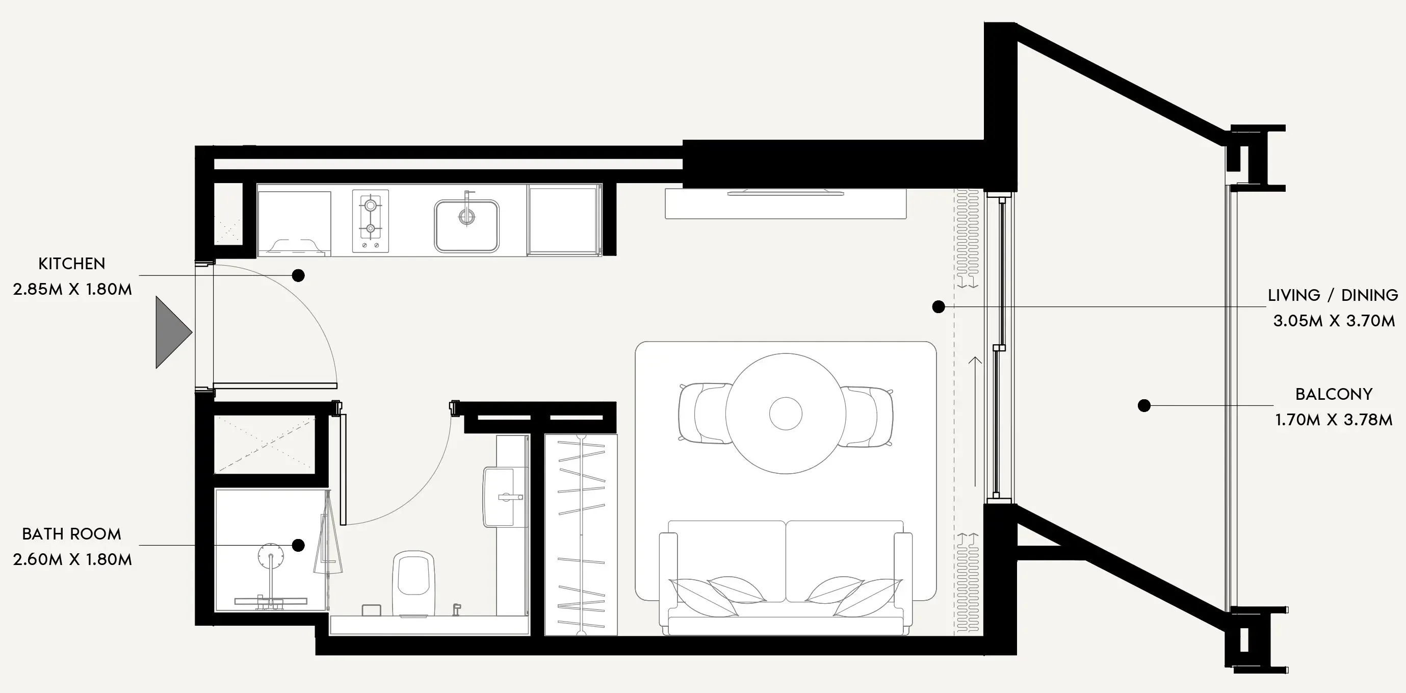 Azizi Venice Studio floor plan, 354 sqft