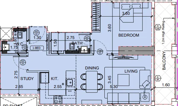 Binghatti Moonlight 1 bed floor plan, 816 sqft