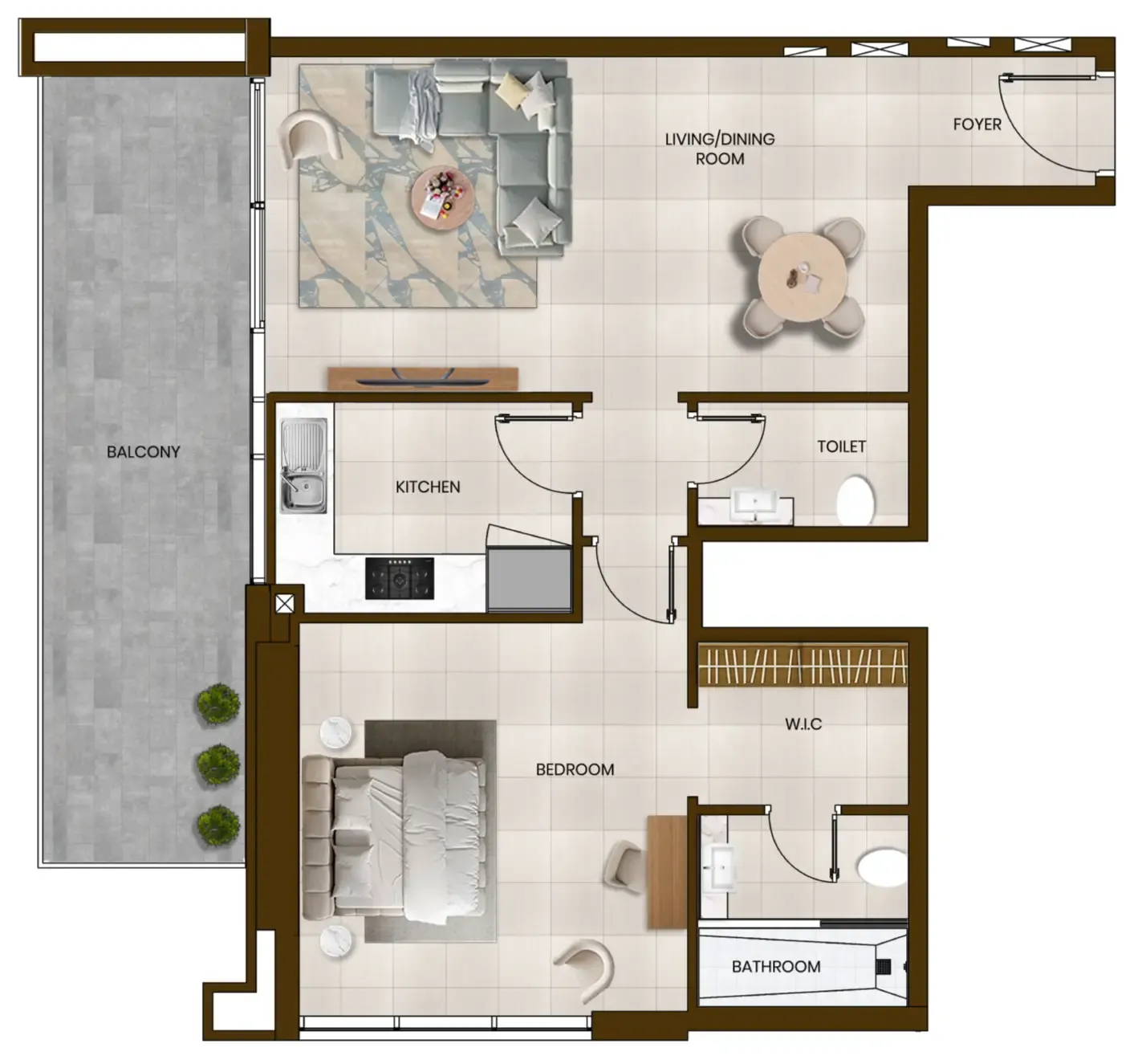 Butterfly Towers 1 bed floor plan, 959 sqft
