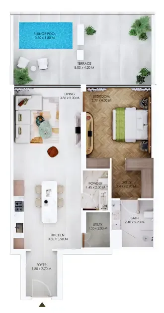Rabdan Square 1 bed floor plan, 1,263 sqft