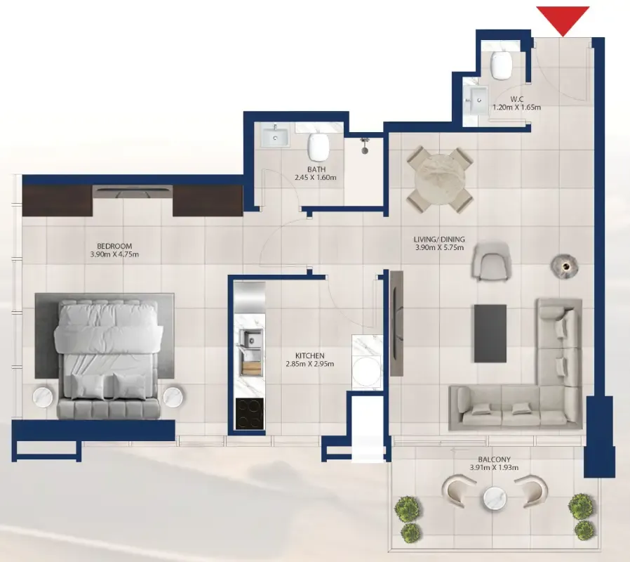 Al Vista 1 bed floor plan, 789 sqft