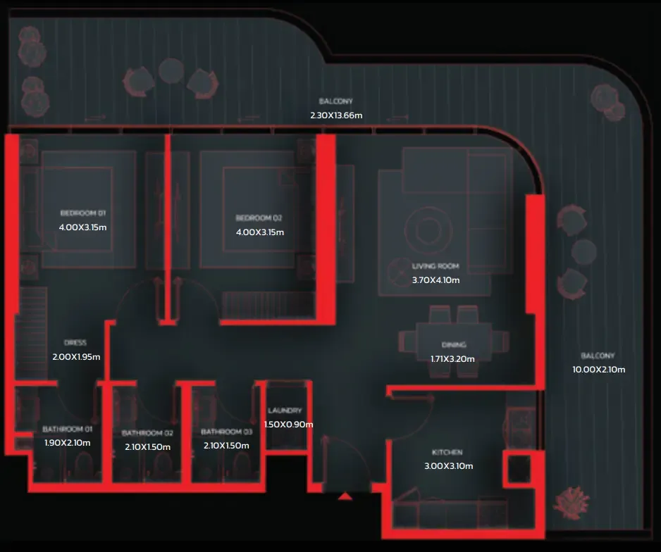 Tonino Lamborghini Residences by BNW Developments 2 bed floor plan, 1,455 sqft