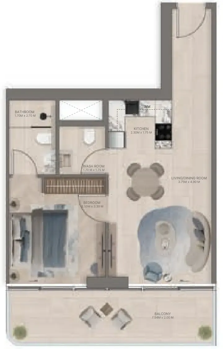 Meriden Beach Residences 1 bed floor plan, 778 sqft