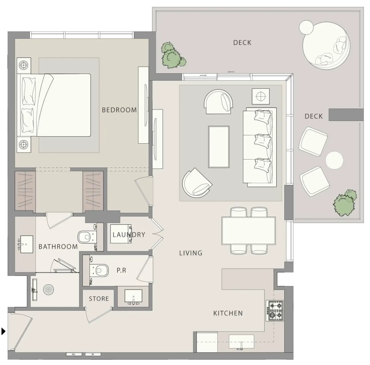 Uno-Luxe 1 bed floor plan, 942 sqft