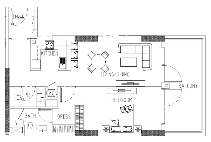 Damac Riverside Views 1 bed floor plan, 974 sqft