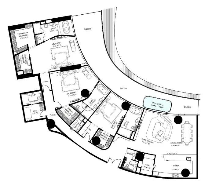 Bugatti Residences by Binghatti 3 bed floor plan, 3,952 sqft