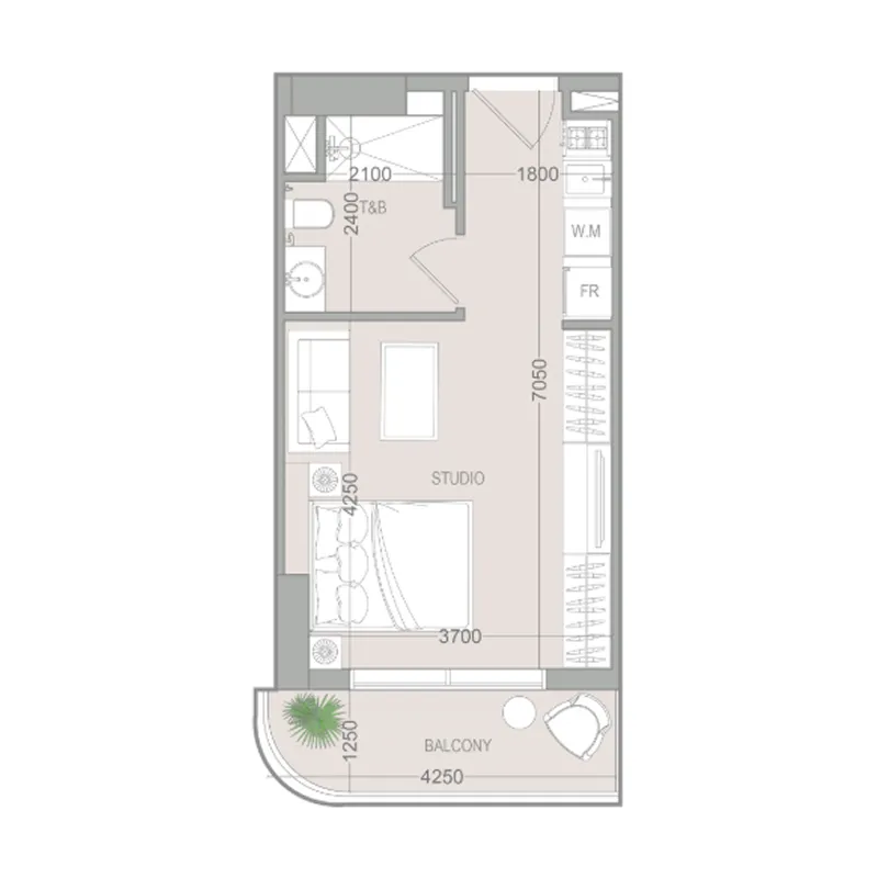 VERDAN1A 5 Studio floor plan, 380 sqft