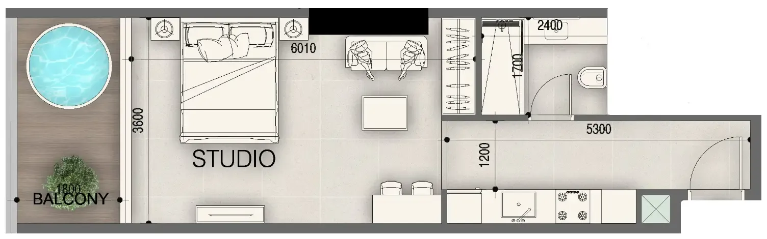 Peace Avenue Studio floor plan, 472 sqft