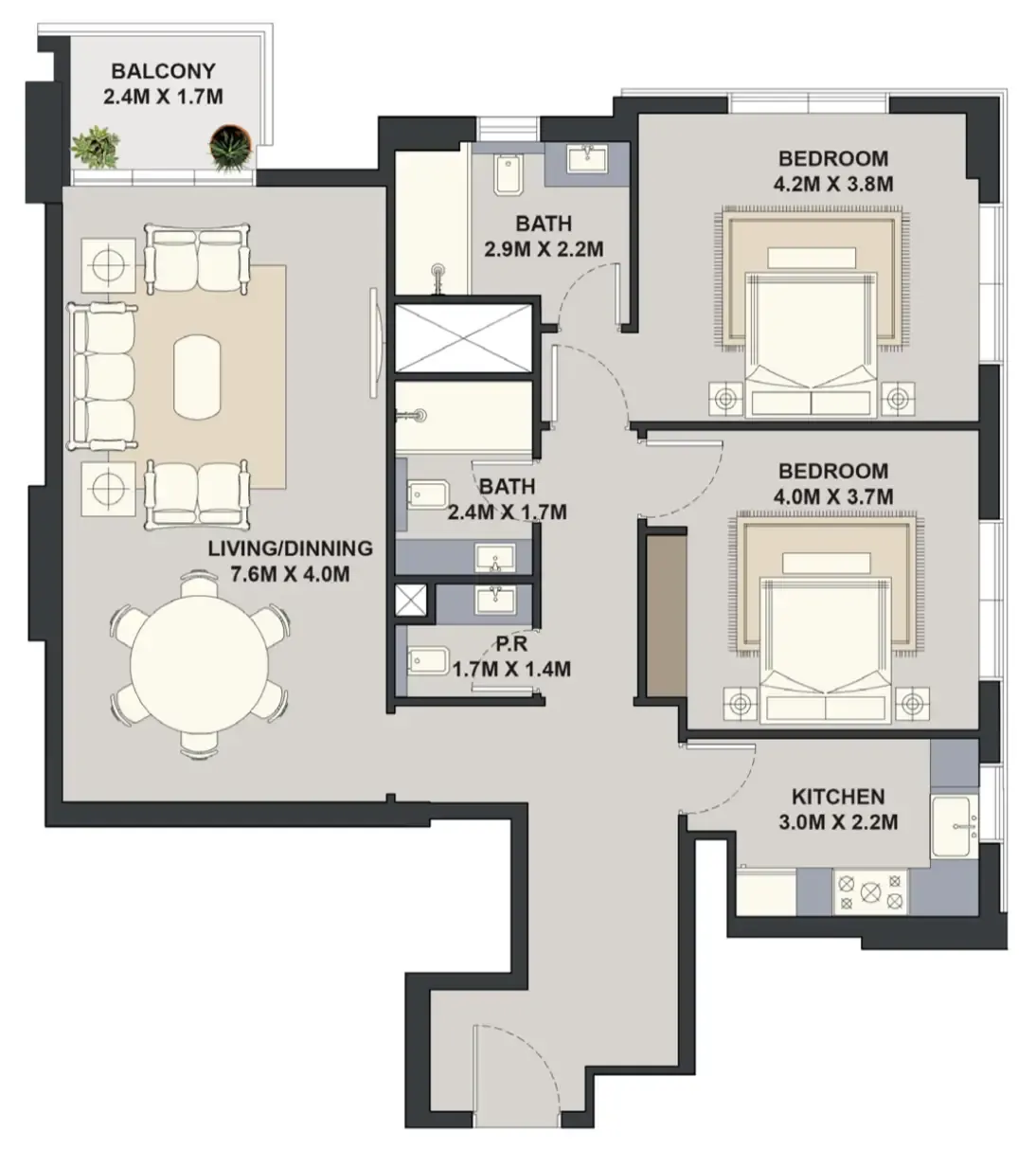 Exotica by Al Marina 2 bed floor plan, 1,221 sqft