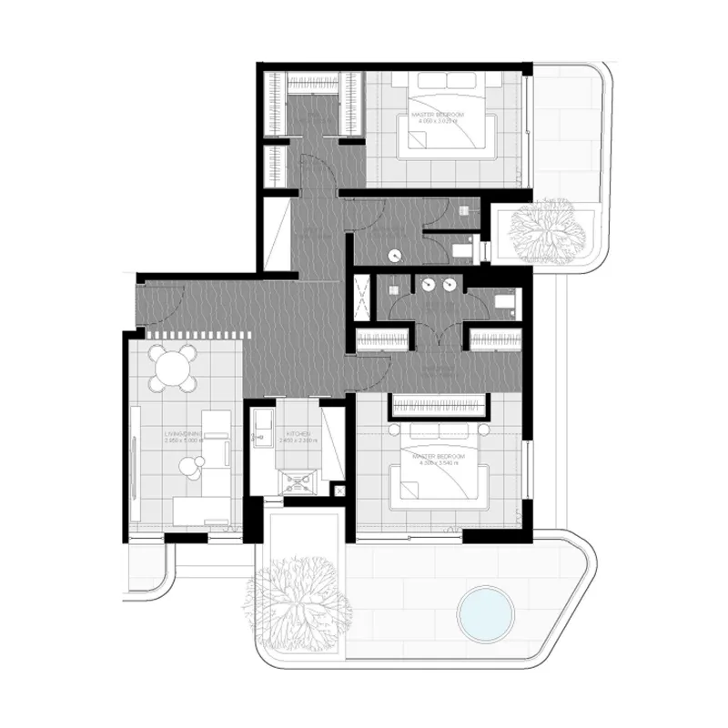 Marea Residences 2 bed floor plan, 1,409 sqft