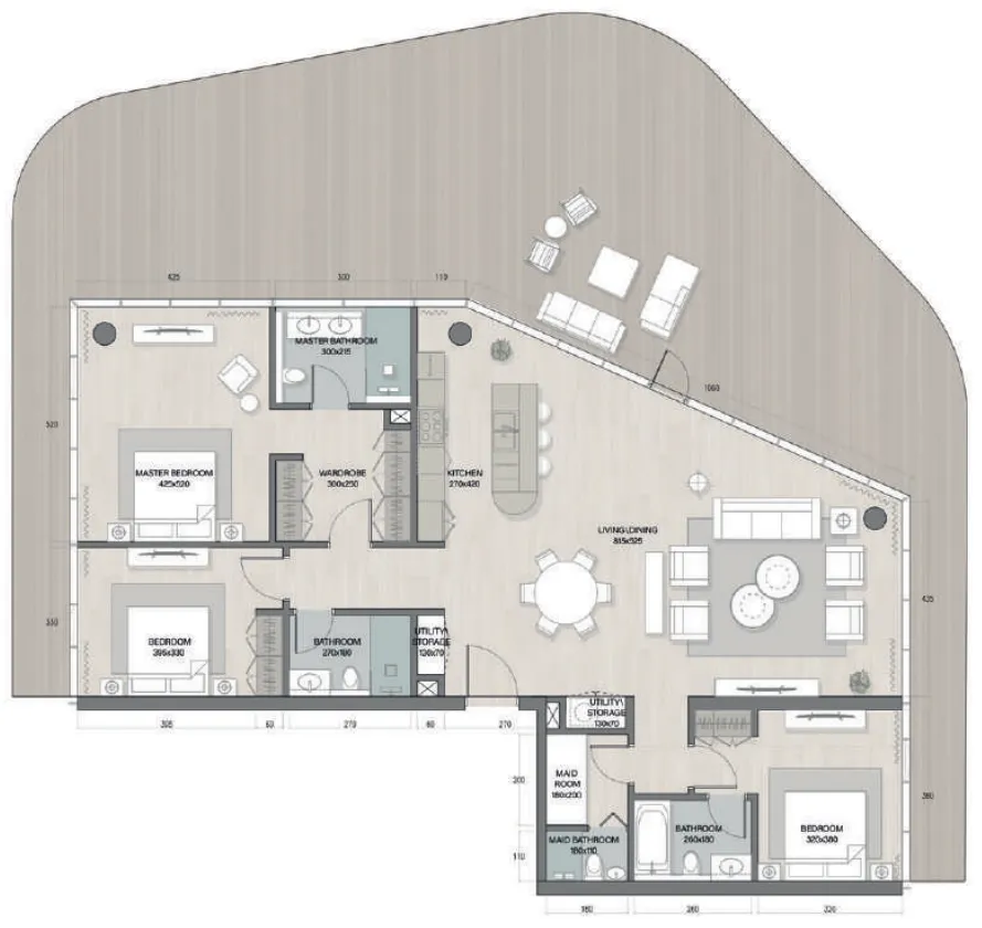 Quattro Del Mar 3 bed floor plan, 3,476 sqft