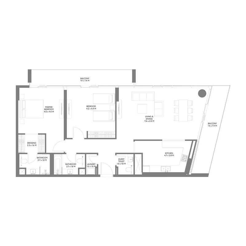 The Gate 5 2 bed floor plan, 1,672 sqft