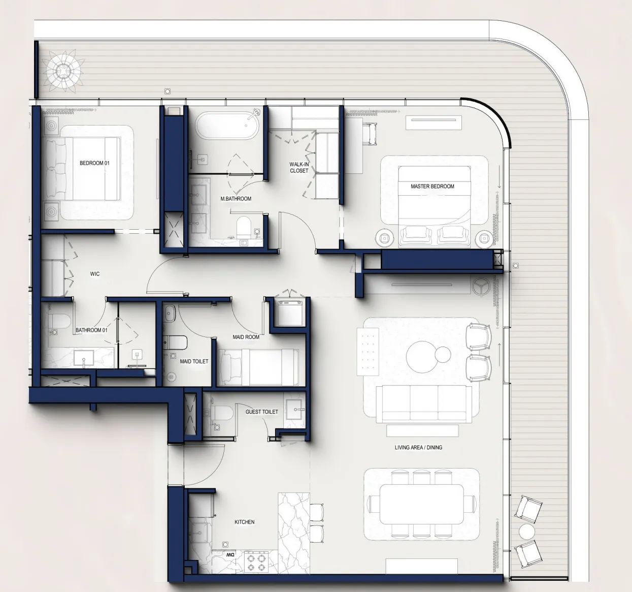 Hilton Residences 2 bed floor plan, 1,639 – 1,725 sqft