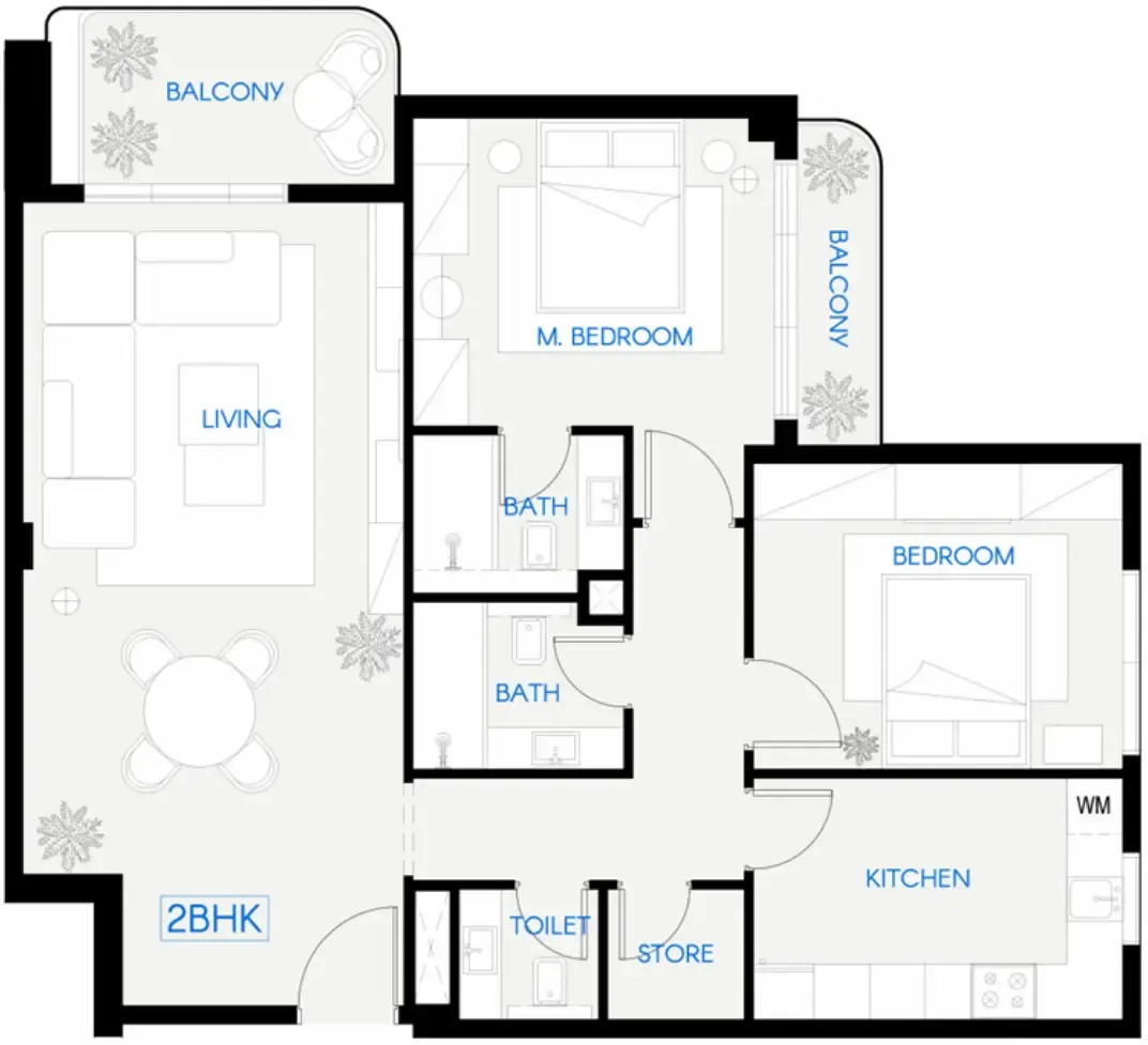 Celestara Residences 2 bed floor plan, 1,204 sqft