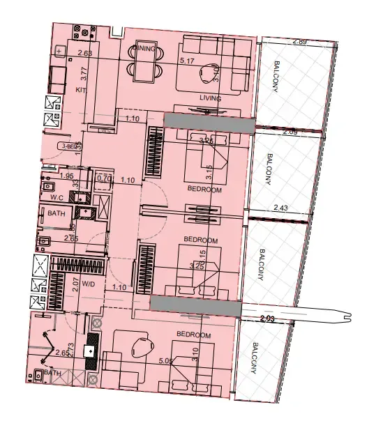 Maybach 6 3 bed floor plan, 1,528 sqft