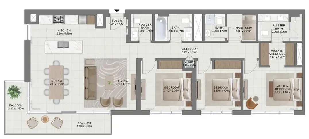 Golf Hills 3 bed floor plan, 1,739 – 1,749 sqft