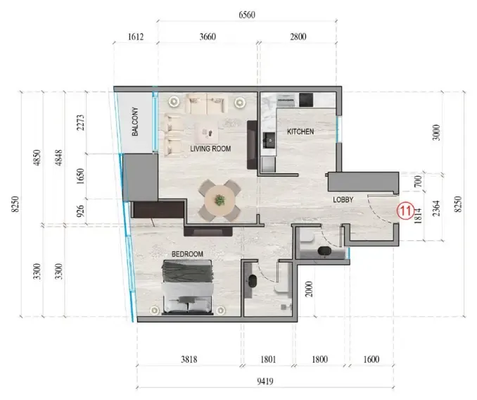 Al Ghaf Tower 1 bed floor plan, 756 sqft