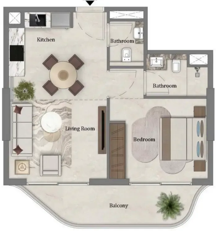 Mirari Lagoon by Zoya 1 bed floor plan, 593 sqft