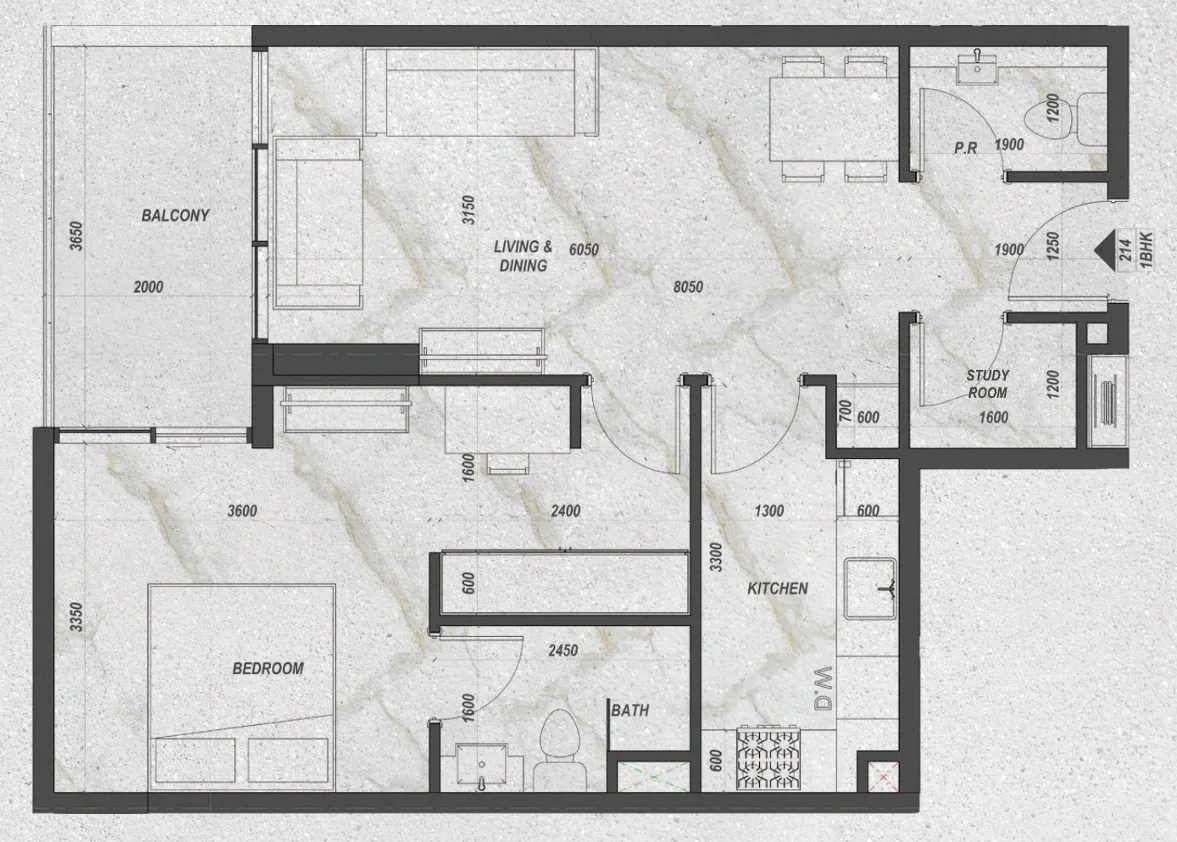 Zyra Hills 1 bed floor plan, 738 sqft