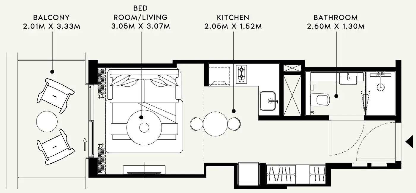 Azizi Venice Studio floor plan, 381 sqft