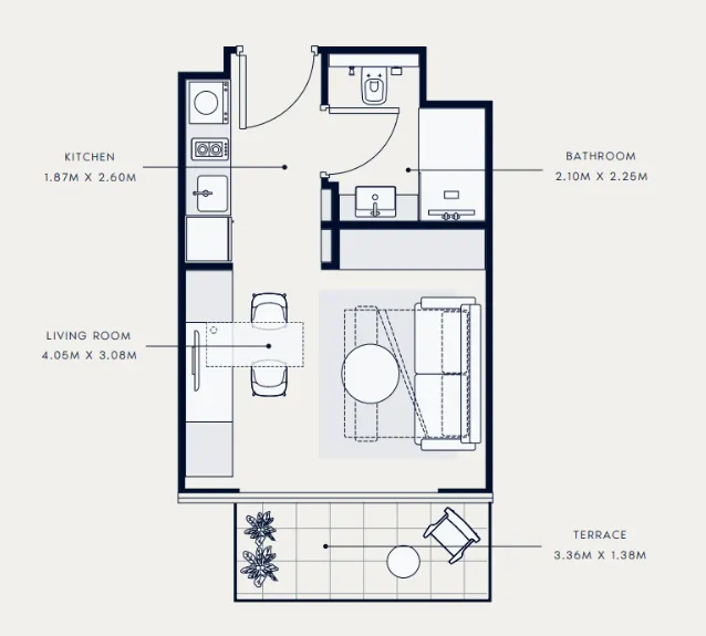 Azizi Venice Studio floor plan, 335 sqft