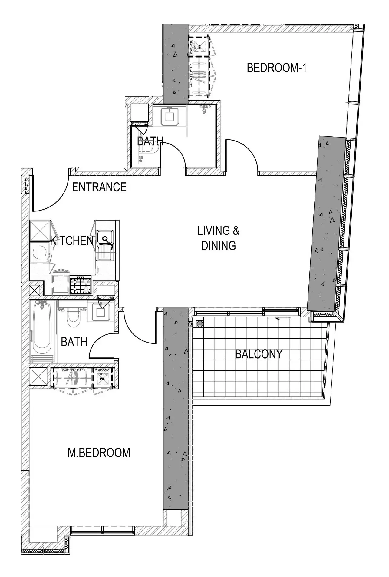 Aykon City Tower 2 bed floor plan, 1,009 sqft