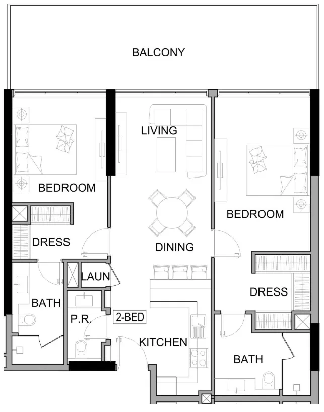 Damac Lagoons Views Phase 3 2 bed floor plan, 1,242 sqft