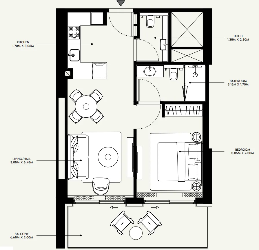 Azizi Venice 1 bed floor plan, 731 sqft