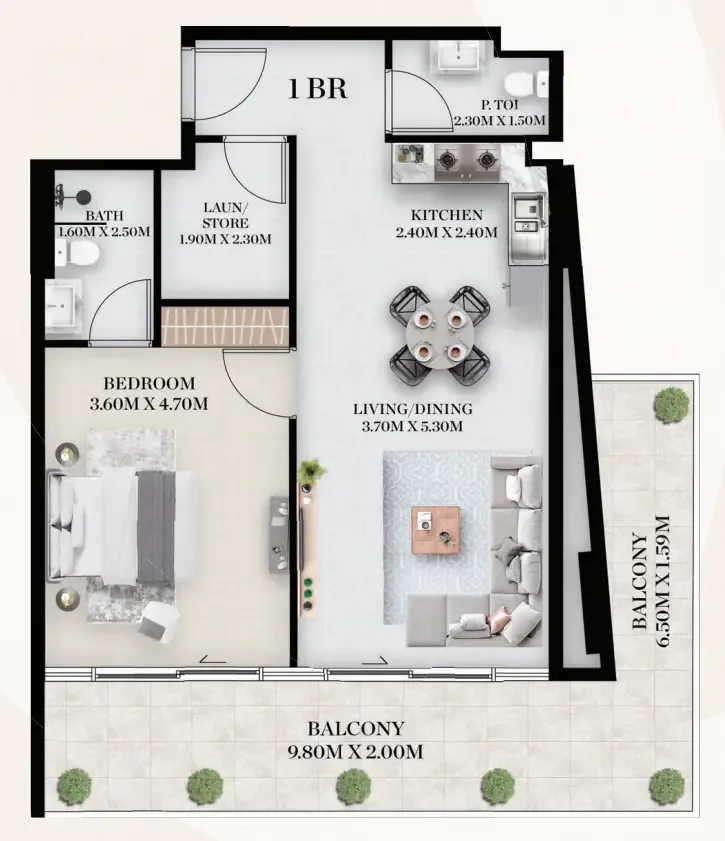 Chapter 01 by Newbury 1 bed floor plan, 1,006 sqft