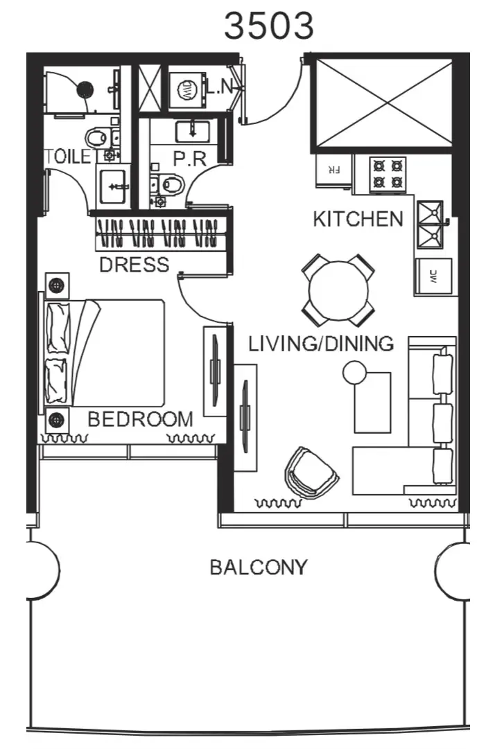 The WOW Tower 1 bed floor plan, 848 sqft