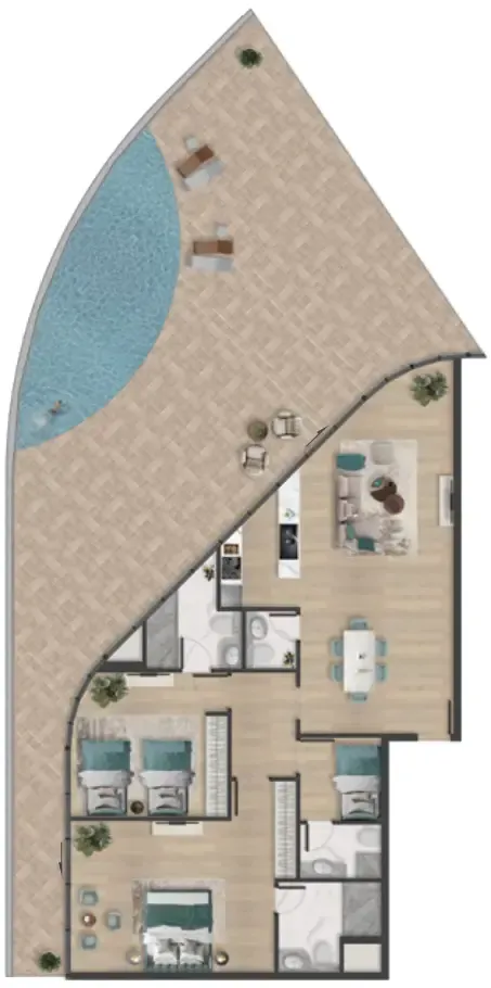 Pelagia 2 bed floor plan, 2,802 sqft