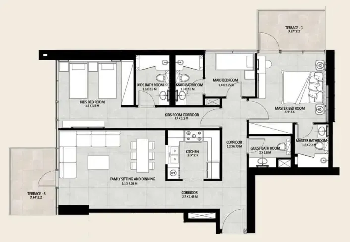 Future Residence 2 bed floor plan, 1,231 sqft