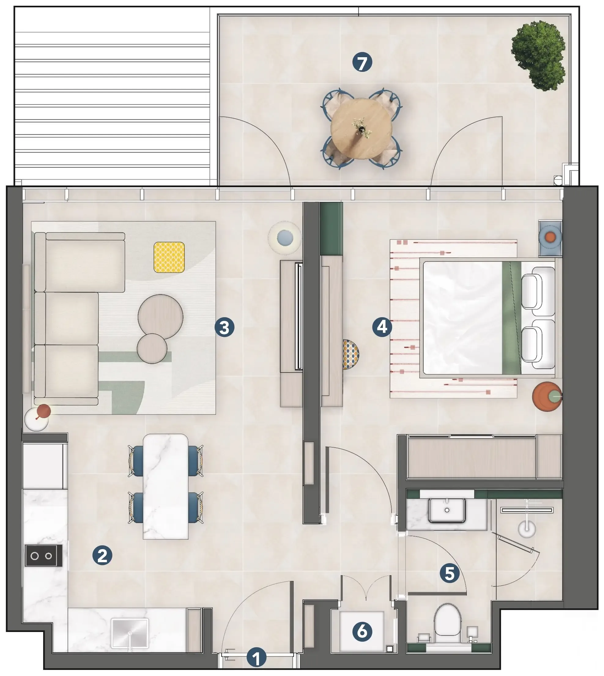 Rove Home Meydan Horizon 1 bed floor plan, 617 sqft