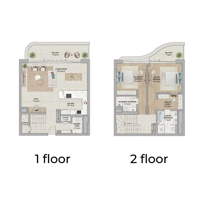 Fahid Beach Terraces 2 bed floor plan, 1,664 – 1,761 sqft