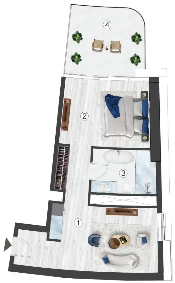 Radisson Blu Hotel & Residences Studio floor plan, 709 sqft